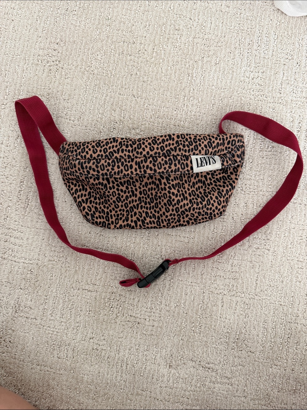 Levi's Leopard Print Fanny Bag with Red Strap